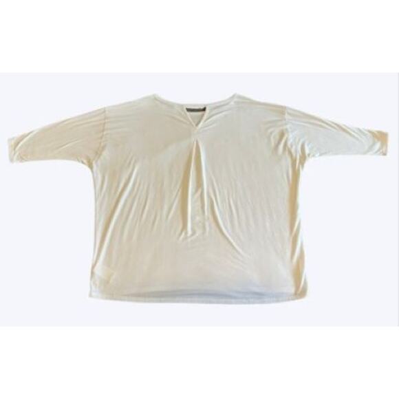 Athleta Top XL White Oversized Tee 3/4 Sleeve Workout Top - Picture 3 of 5